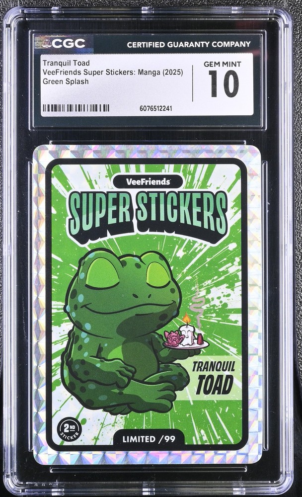 2025 Veefriends Super Stickers: Manga Tranquil Toad Green Splash /99 CGC 10