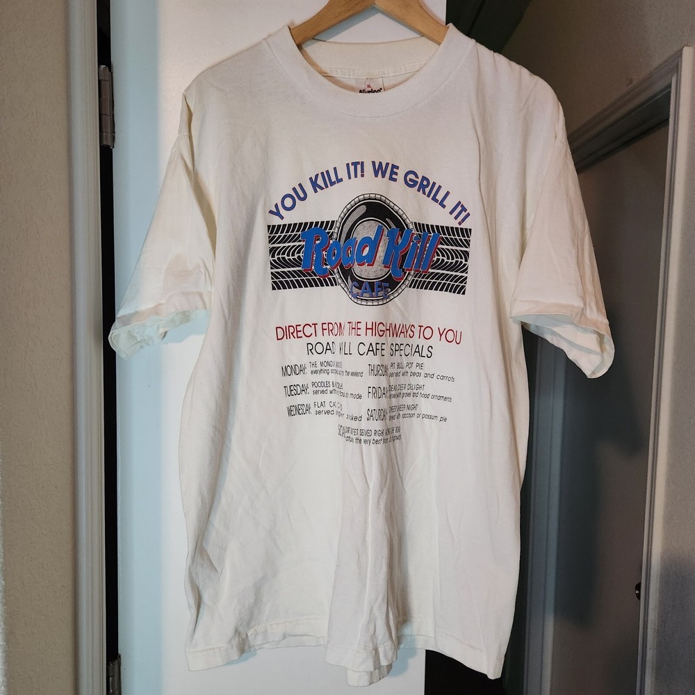 Vintage Murina Road Kill Cafe Men's XL T-Shirt Made in USA You Kill It We Grill