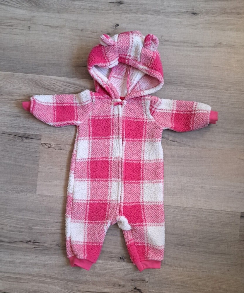 Carter's  Size 6m Hooded Sherpa Jumpsuit Size 6m Pink Plaid Warm