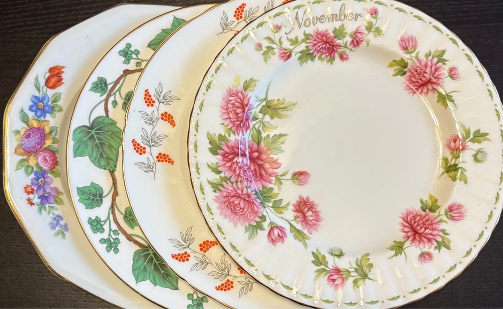 Set of 4 Vintage Mismatched China Salad Plates