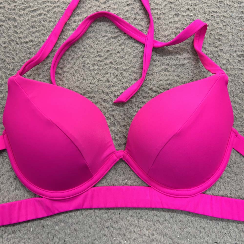 Victoria Secret Swim Bikini Top Womens Size 32 Beach Swimwear Hot Pink Halter