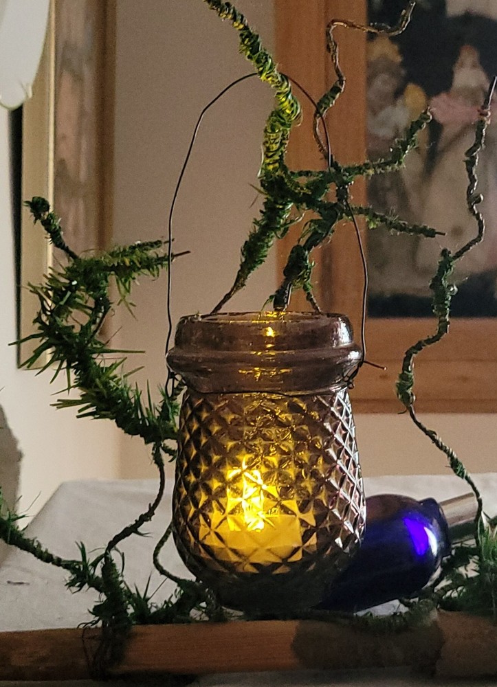 Antique 19th C Victorian Amethyst Glass Christmas Candle Fairy Light Lamp