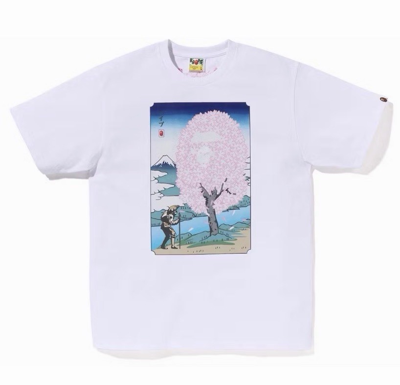 BAPE Sakura Ape Graphic White Cotton Jersey Men's Short Sleeve T-Shirt