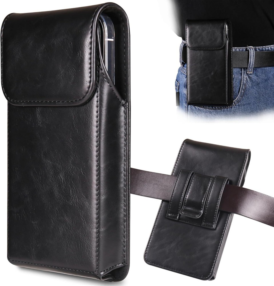 Premium Leather Phone Holster Case for iPhone 16 15 14 Pro Max with Belt Clip