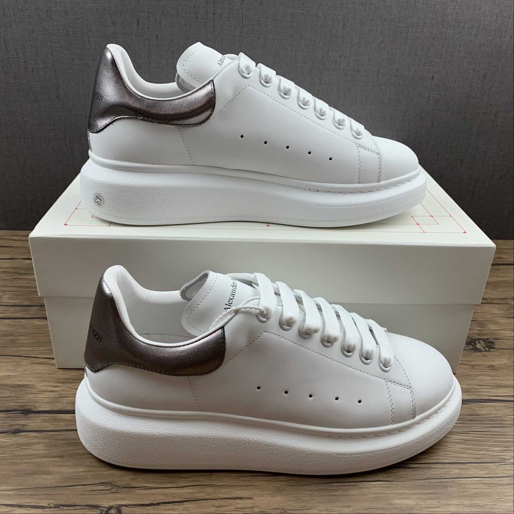 Alexander McQueen Oversized Sneaker White Gunmetal Metallic Heel Unisex Leather