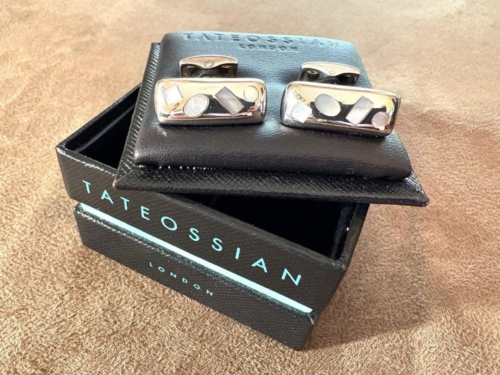 Tateossian London Sterling Silver Mother of Pearl Unisex Cufflinks