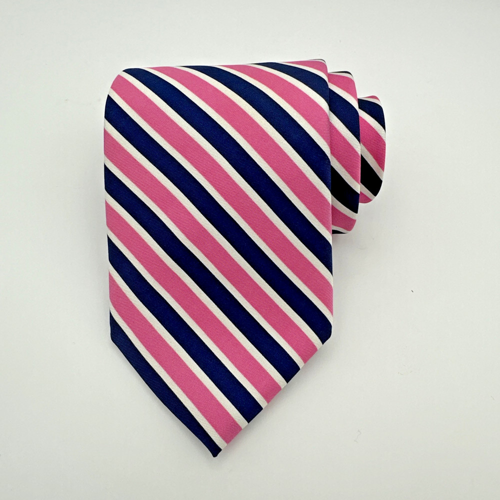 BROOKS Brothers 346 Repp Tie. Deep Navy Blue with Pink White Stripes 57.5”x3.25”