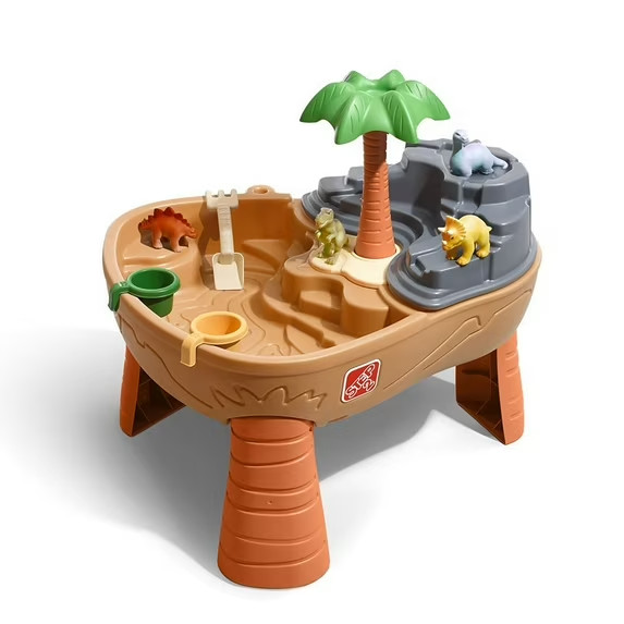 Dino Dig Sandbox and Water Table with 7-Piece Dinosaur Playset for Toddlers