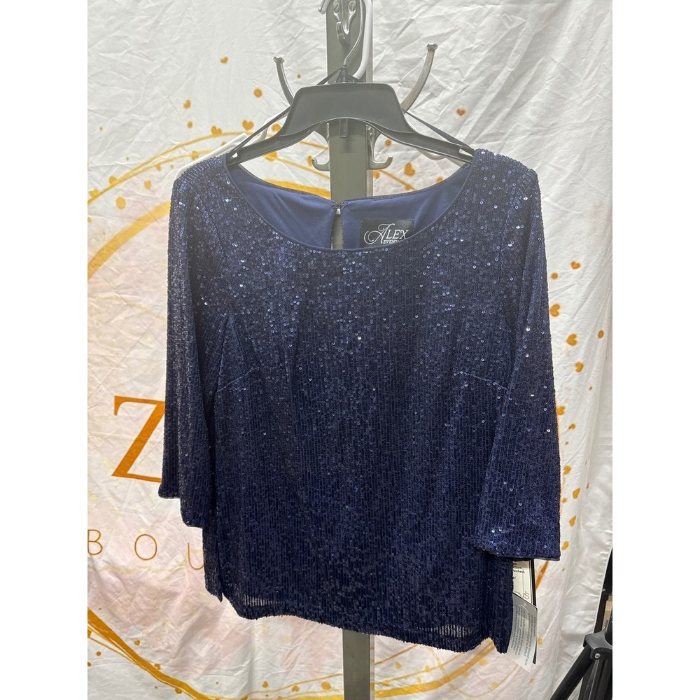 Alex Evenings Womens Sequined 3/4 Sleeve Blouse Size M