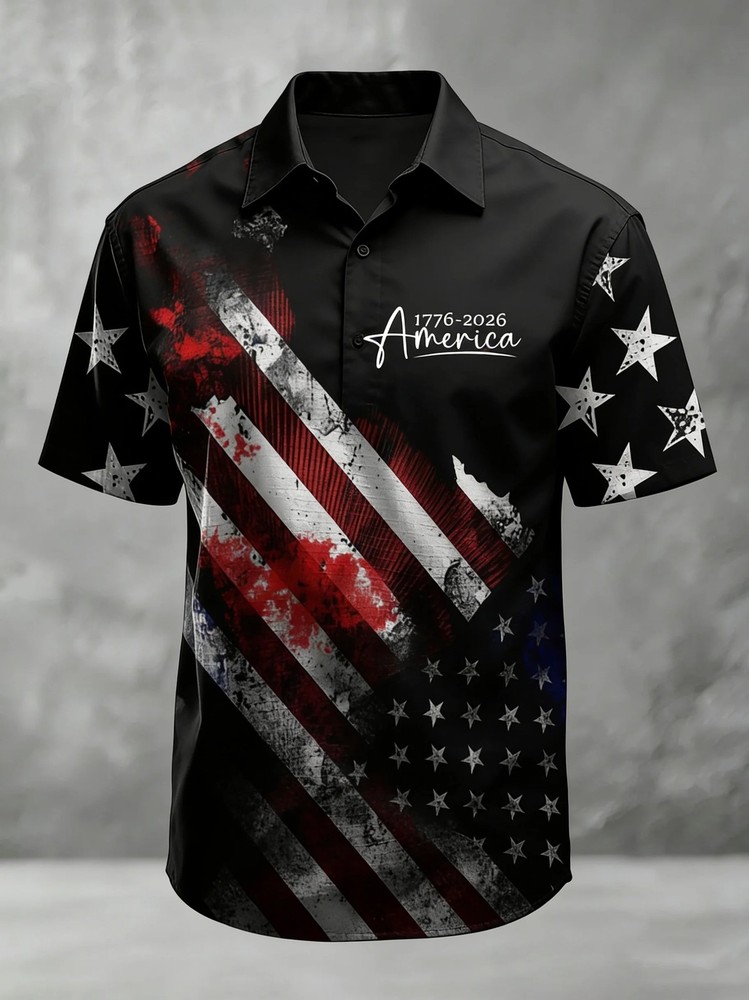 Semiquincentennial 250th Anniversary American Flag Chest Pocket Patriotic Shirt