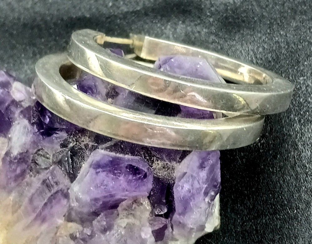 Vtg Sterling Silver Squared Tube Hoop Earrings 1 1/2