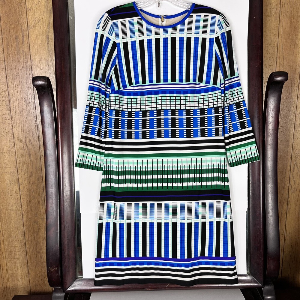 Eliza J Sheath (Size 4) Multicolor Stripe Lined Shift Dress 3/4 Sleeves
