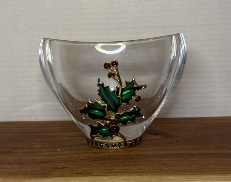 Christmas Vase Fine Bohemian 24% Lead Crystal Czech Republic Teleflora Jeweled