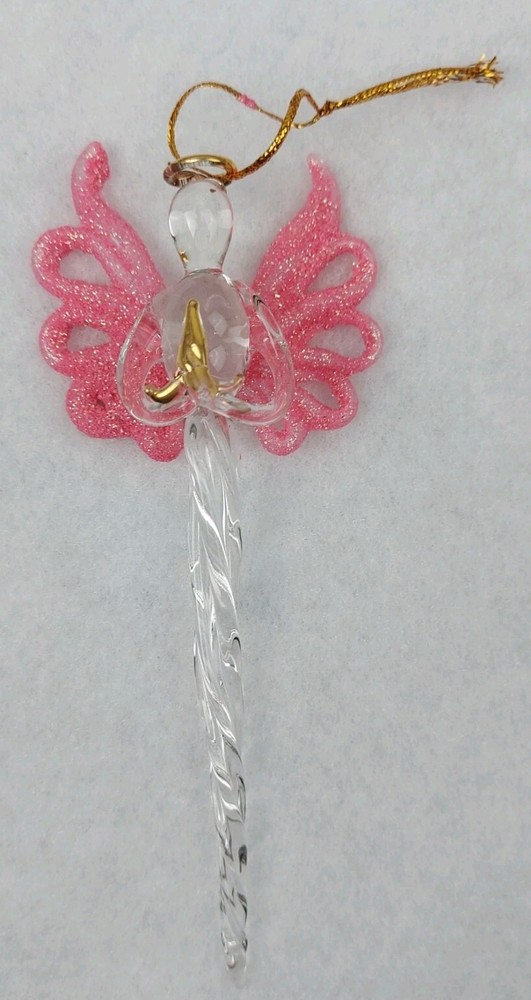 Christmas Angel Glass Icicle Pink Gold Clear Accent 6