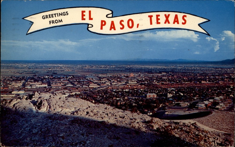 Greetings From El Paso Texas Aerial view vintage postcard w171