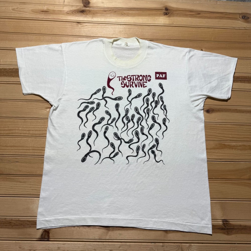 Vintage 90s PAF The Strong Survive Sperm Cartoon Graphic T-Shirt USA Made - XL