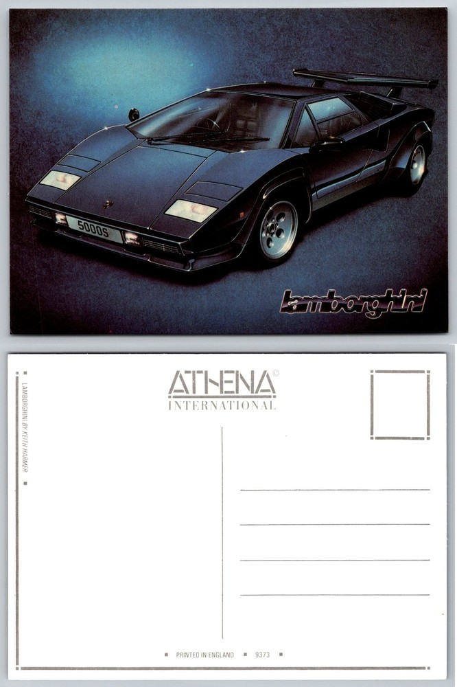 Vintage 80s Lamborghini Countach 5000S Postcard Athena Keith Harmer Art