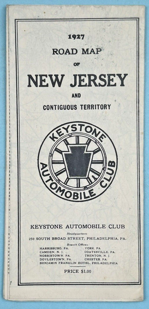 Vintage 1927 Keystone Automobile Club New Jersey Folding Road Map