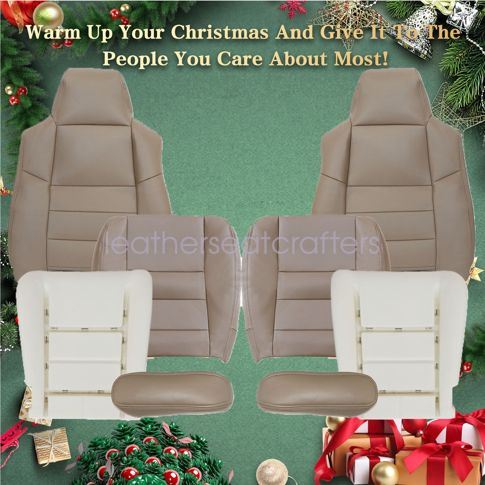 For 2002-2007 Ford F250 Lariat Front Leather Seat Cover Tan & Foam Cushion - Tan