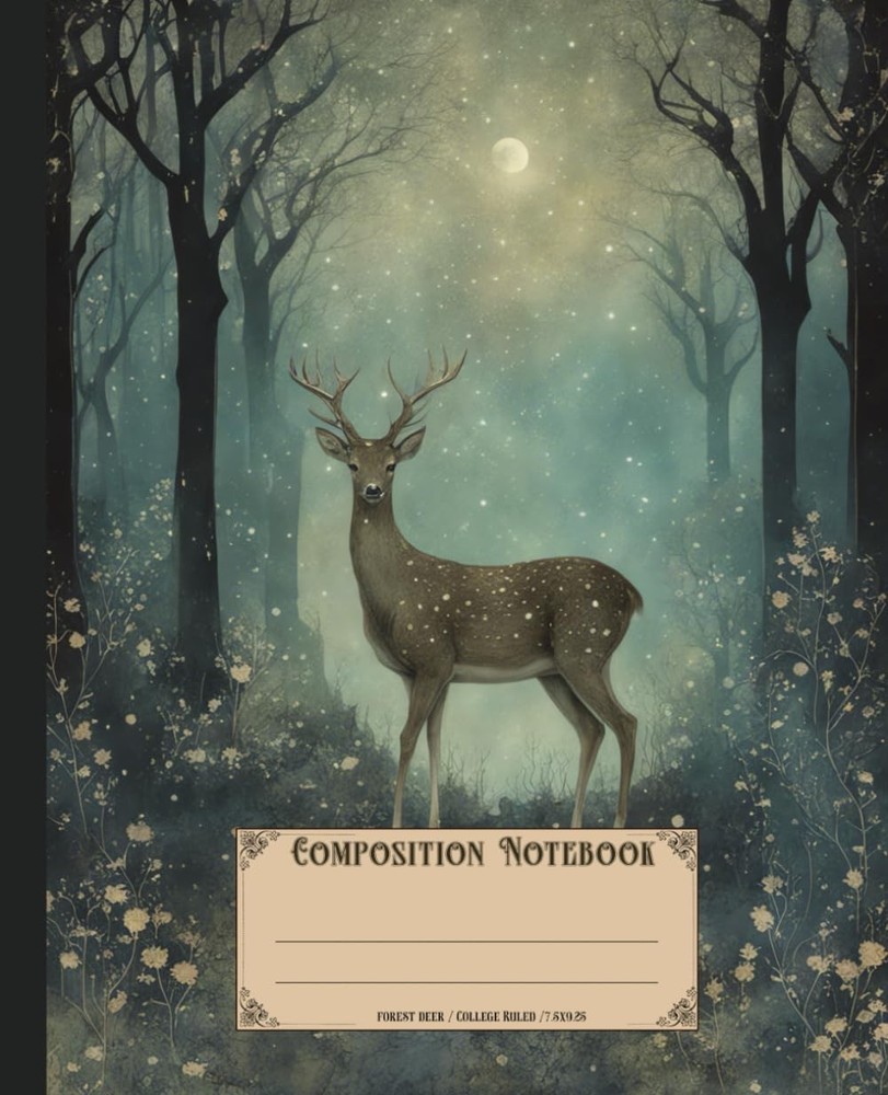 Composition Notebook. Forest deer: Vintage woodland animal theme. Aesthetic jour