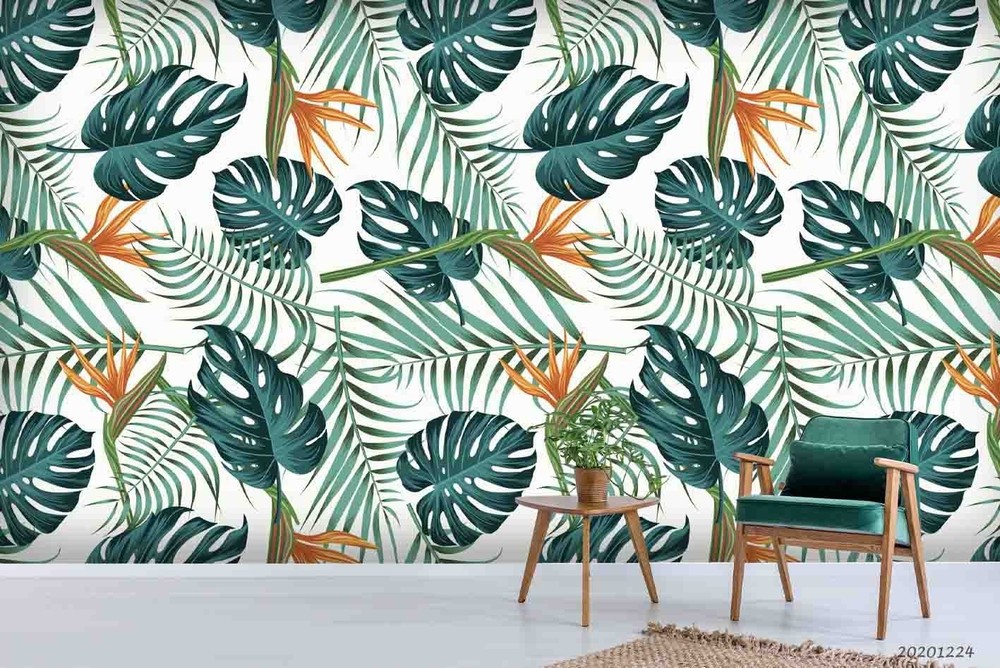 3D Tropical Plants Leaf Pattern Wall Murals Wallpaper Murals Wall Sticker