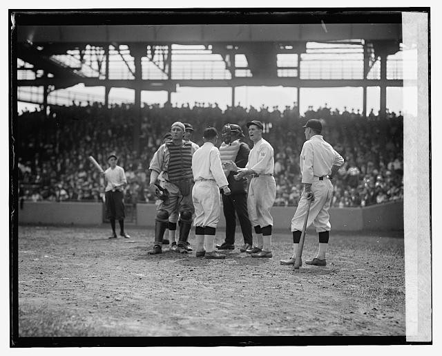 Photo:1924 Baseball Players and Umpire on Field Stadium Crowd