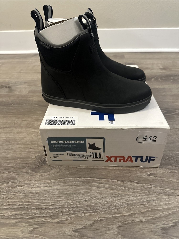 XTRATUF Womens Black Leather 6-Inch Ankle Deck Boot Size 9.5