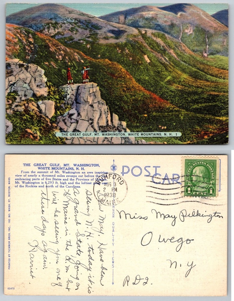 1938 The Great Gulf Mt Washington White Mountains NH Tichnor Linen Postcard
