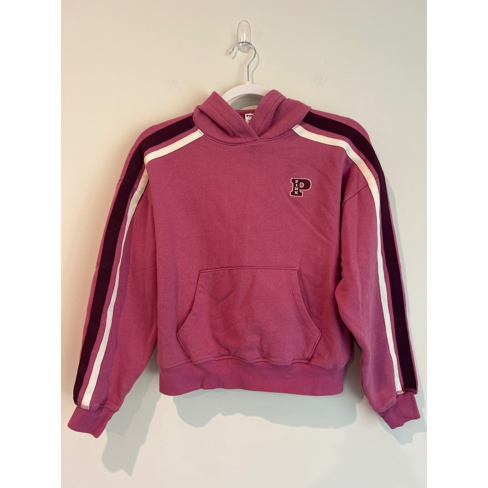 PINK Victoria's Secret Sport Striped Sleeve Hoodie Sweatshirt Dusty Rose XS