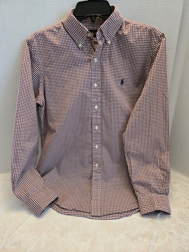Ralph Lauren Men's Long Sleeve button up Shirt Maroon Check Sz S/P