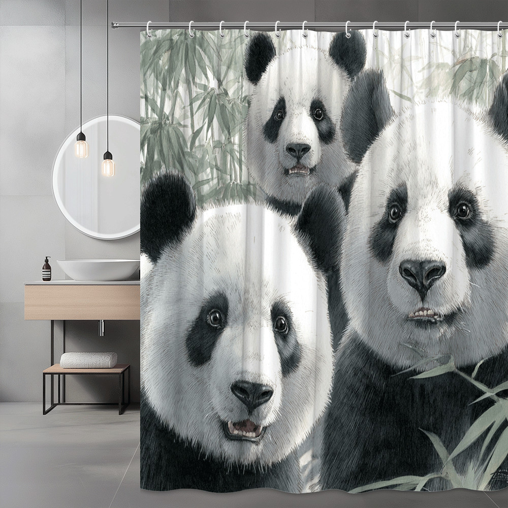 Panda Shower Curtain, Bamboo Forest Animal Print Bathroom Decor