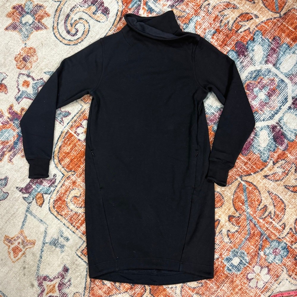 Athleta Black Cozy Karma Mock Neck Long Sleeve Fleexce Lined Dress Small