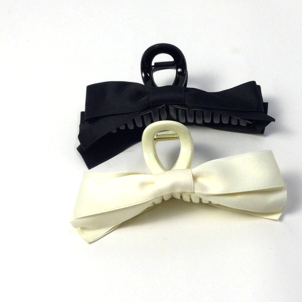 2-Piece Black & White 5-Inch Satin Bow Hair Clips