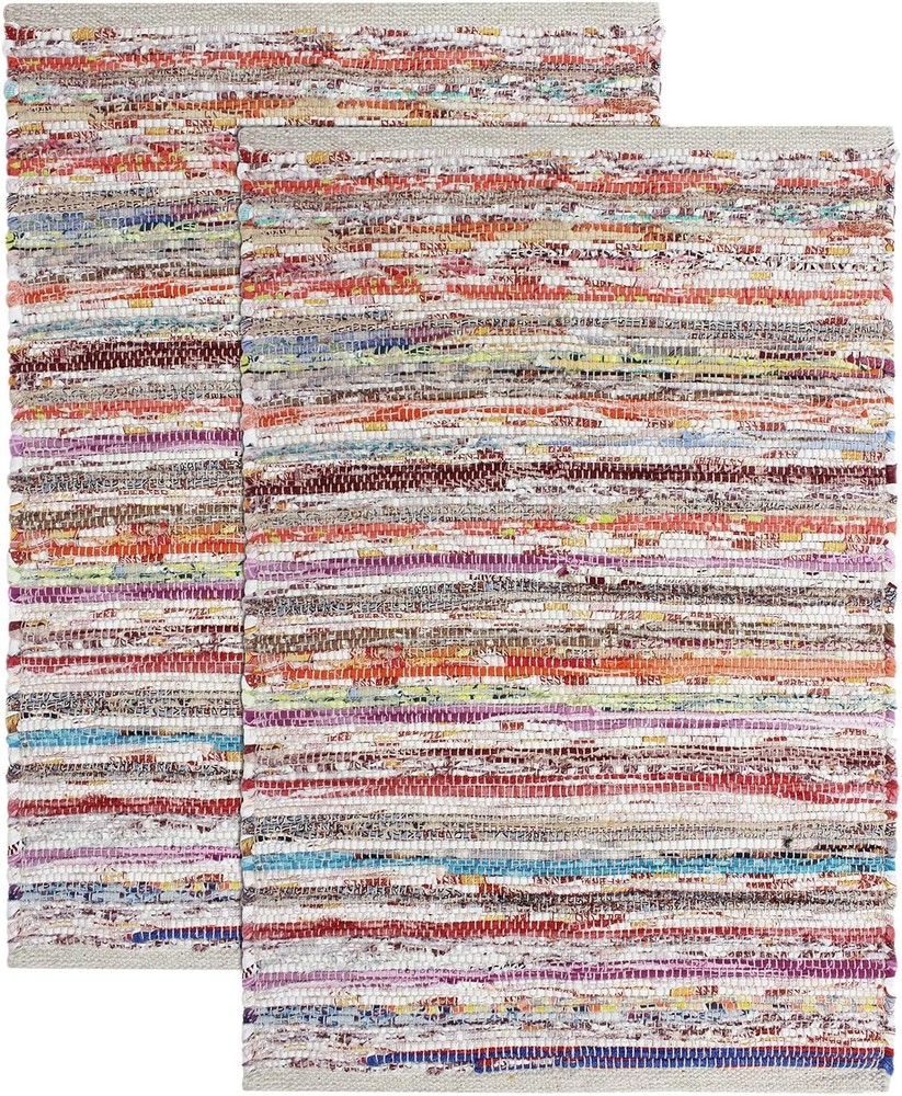 Cotton Chindi Rag Rug - 2 Pack - Boho Farmhouse Rustic Area Accent Throw Rug