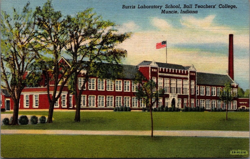 Burris Lab School Muncie Indiana Postcard 1943 Curteich Linen WWII Era