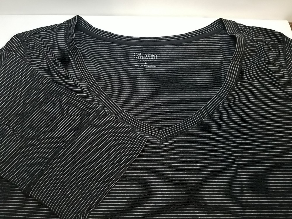 Calvin Klein Performance Shirt Womens Large Black Pullover Striped Quick Dry