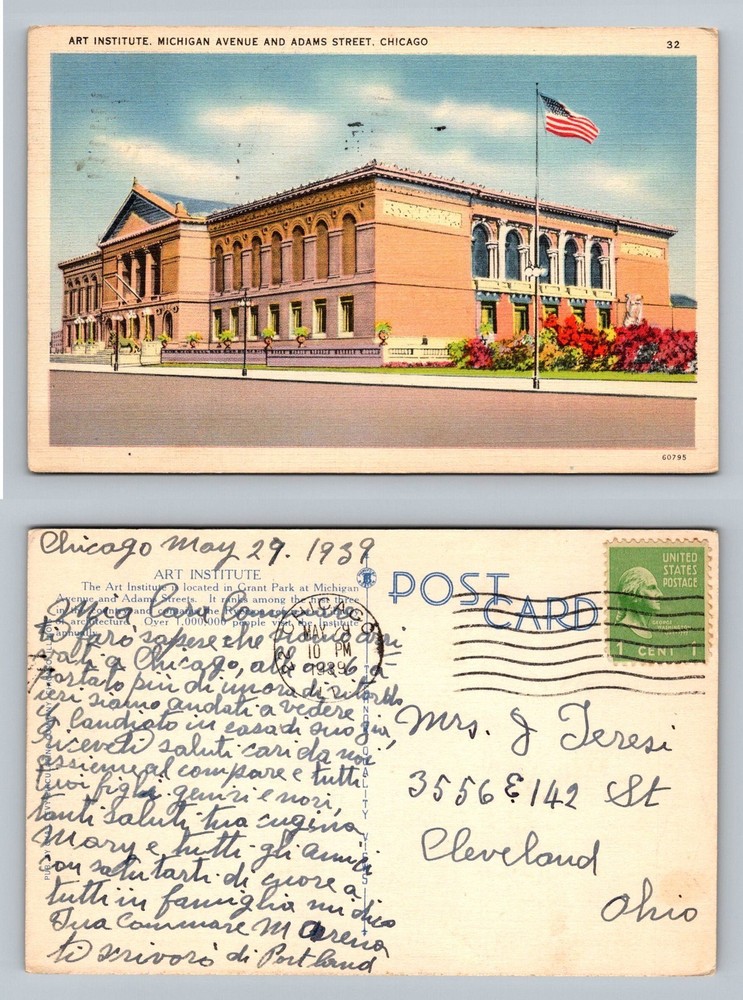 Chicago, IL-Illinois, Art Institute on Adams Street c1938 Vintage Postcard