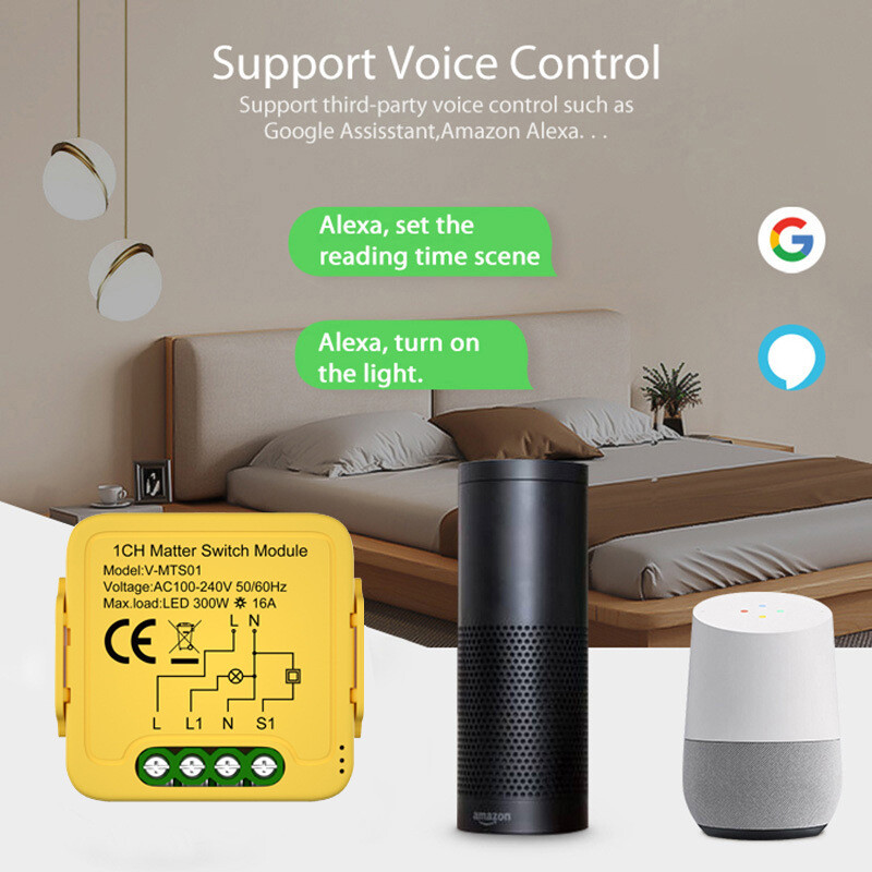 Matter WiFi Smart Switch Module Relay 1/2/3CH 16A Compatible Homekit Alexa Home