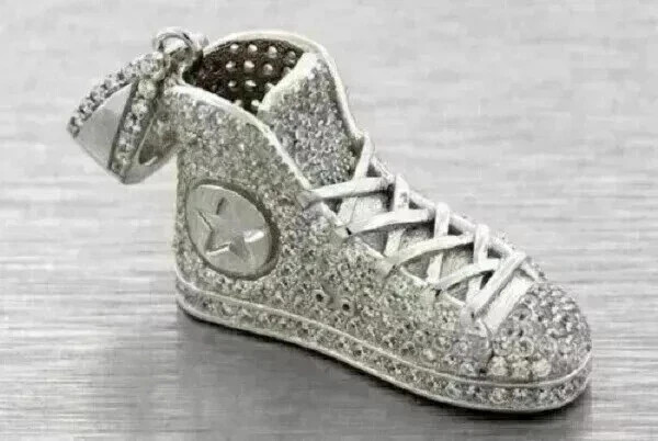 3Ct Round Lab Created Diamond Men's Shoe Hip Hop Pendant 14K White Gold Finish