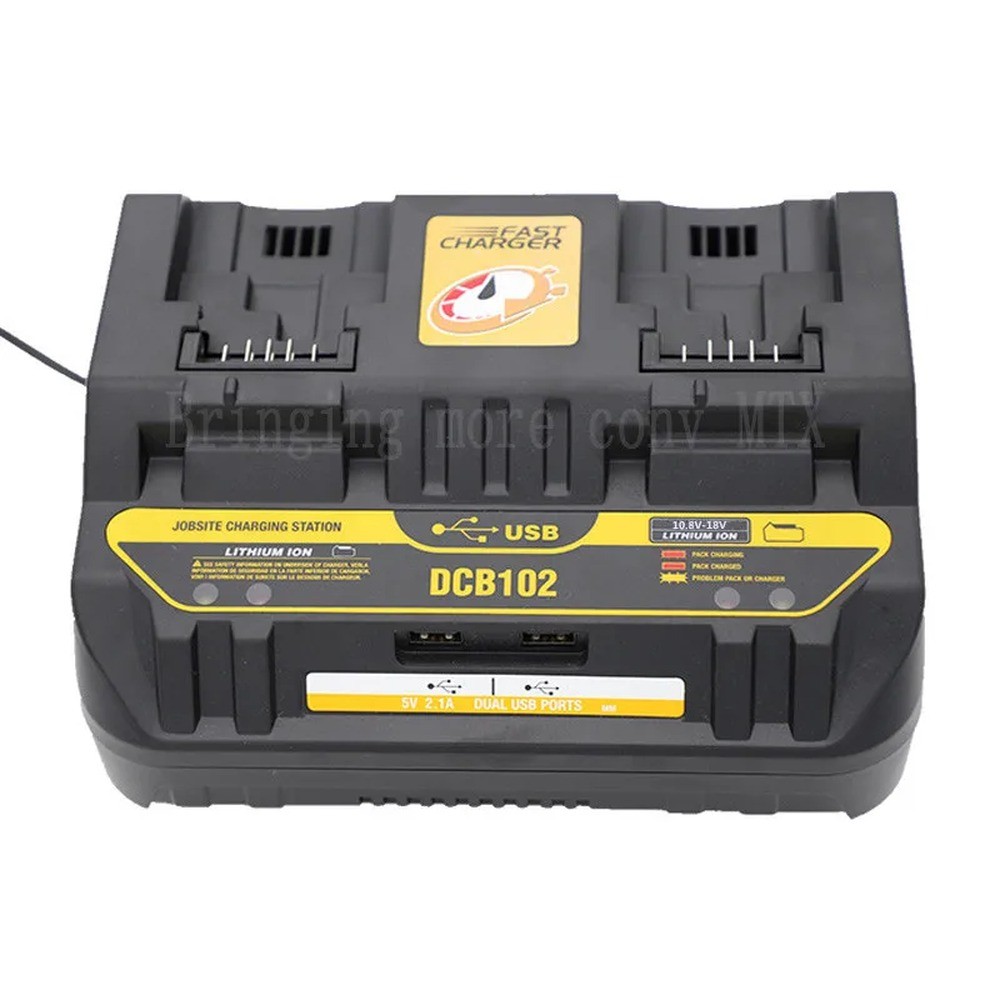 DCB102 Dual USB Li-ion Battery Charger for DeWalt 12V–20V Fast Charging