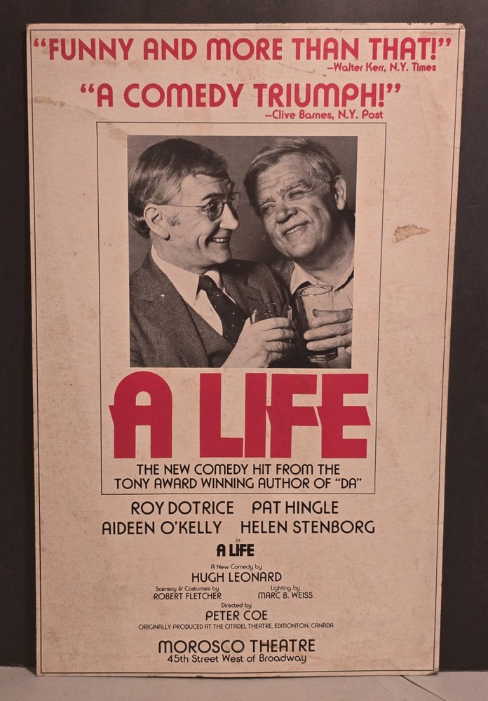 Vintage 1970s A Life Broadway - Roy Dotrice - Theater Window Card Poster 14