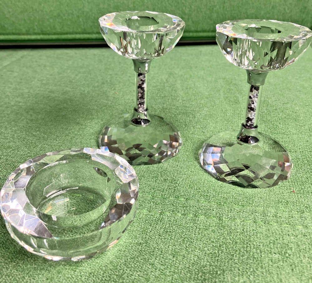 3 Piece Signed Oleg Cassini Crystal Candlesticks 4