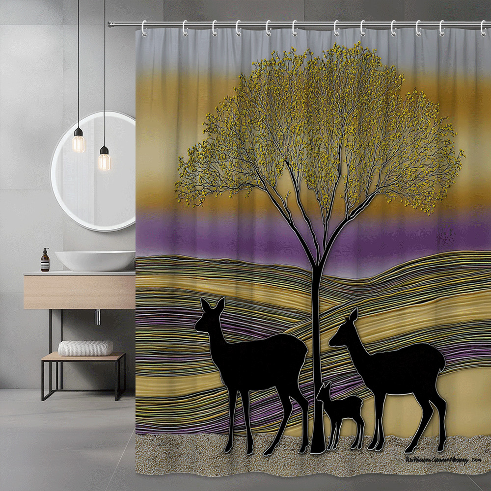 Deer Tree Landscape Shower Curtain Forest Animal Print