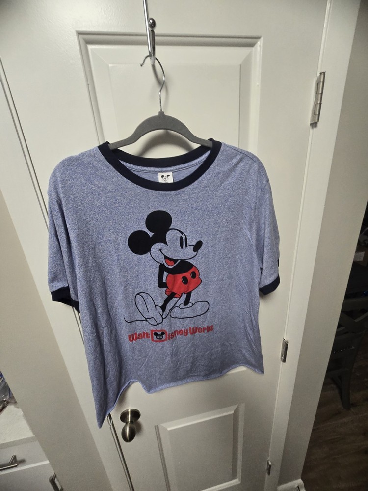 Vtg 70s MICKEY MOUSE WALT DISNEY WORLD RINGER T-Shirt Medium Heather Blue 80s