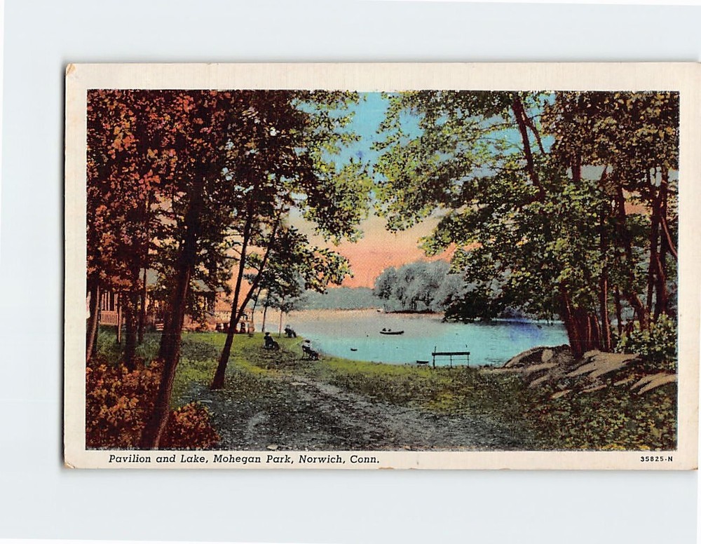Postcard Pavilion and Lake Mohegan Park Norwich Connecticut