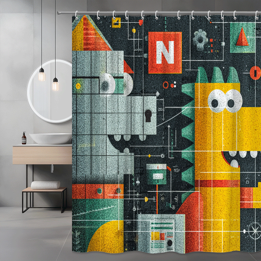 Abstract Geometric Faces Shower Curtain, Modern Graphic Print