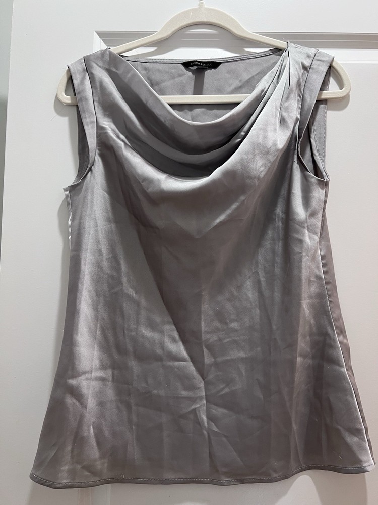 Banana Republic Satin Cowl Neck Sleeveless Top | Silver Gray | Size XS