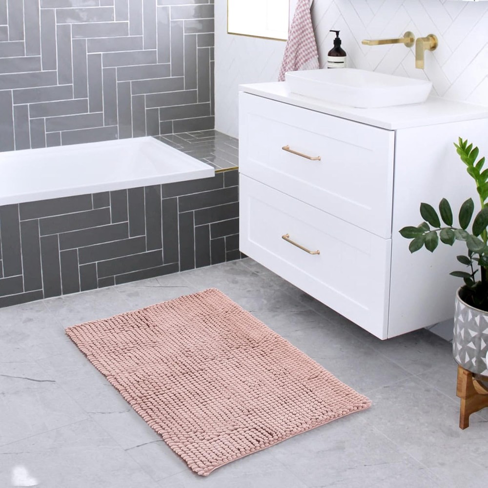 Chenille Non-Slip Dusty Pink Bathroom Rug Mat 24x17 Inches Soft Absorbent