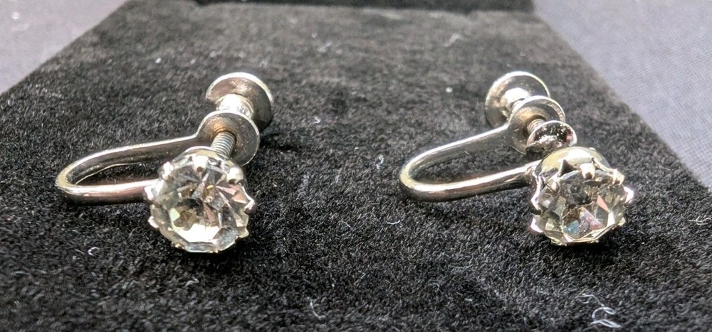 Vintage Screw Back Earrings Clear Rhinestone