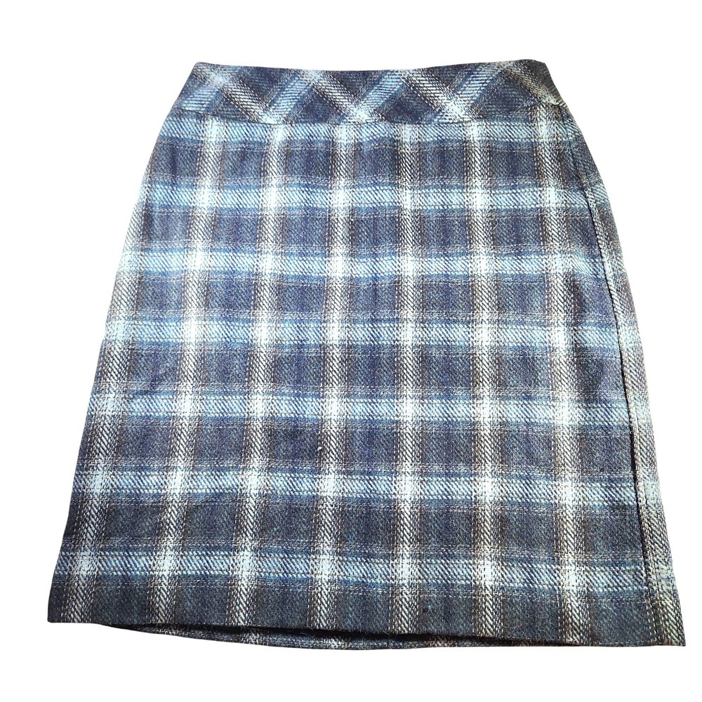 Talbots skirt Womens Blue Plaid Wool Blend Pencil Size 10 dark academia office